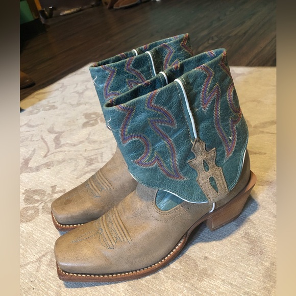 Twisted X stepping out cuff tan/teal cowboy western block heel size 7B - Picture 8 of 13
